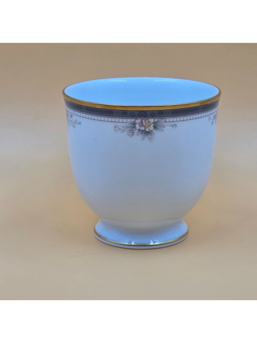 Noritake Ontario Footed Cup and Saucer Set of 3 Blue Gray Band White Pink Flower - Picture 12 of 16
